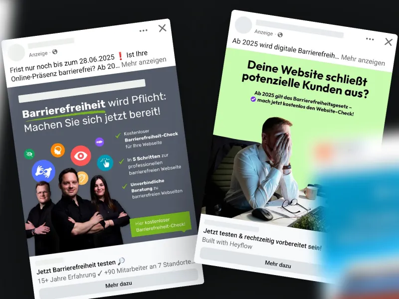 Screenshots von Anzeigen zum Barrierefreiheitsgesetz
