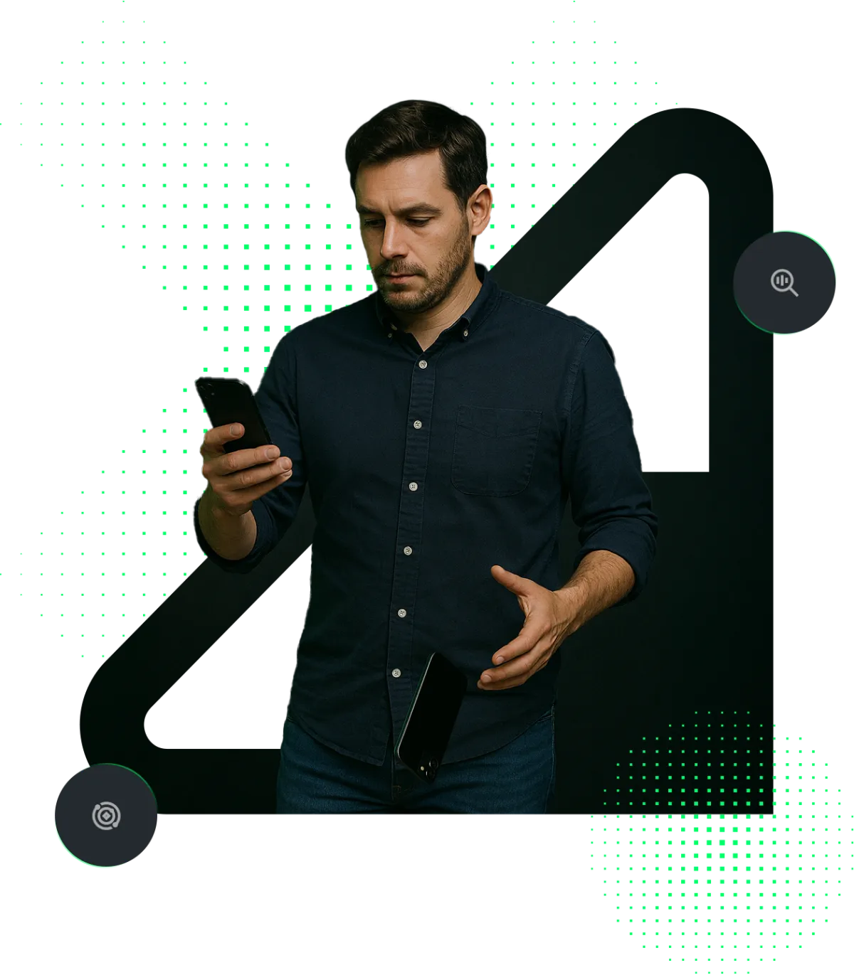 Person hält zwei Smartphones und lässt eines bewusst fallen