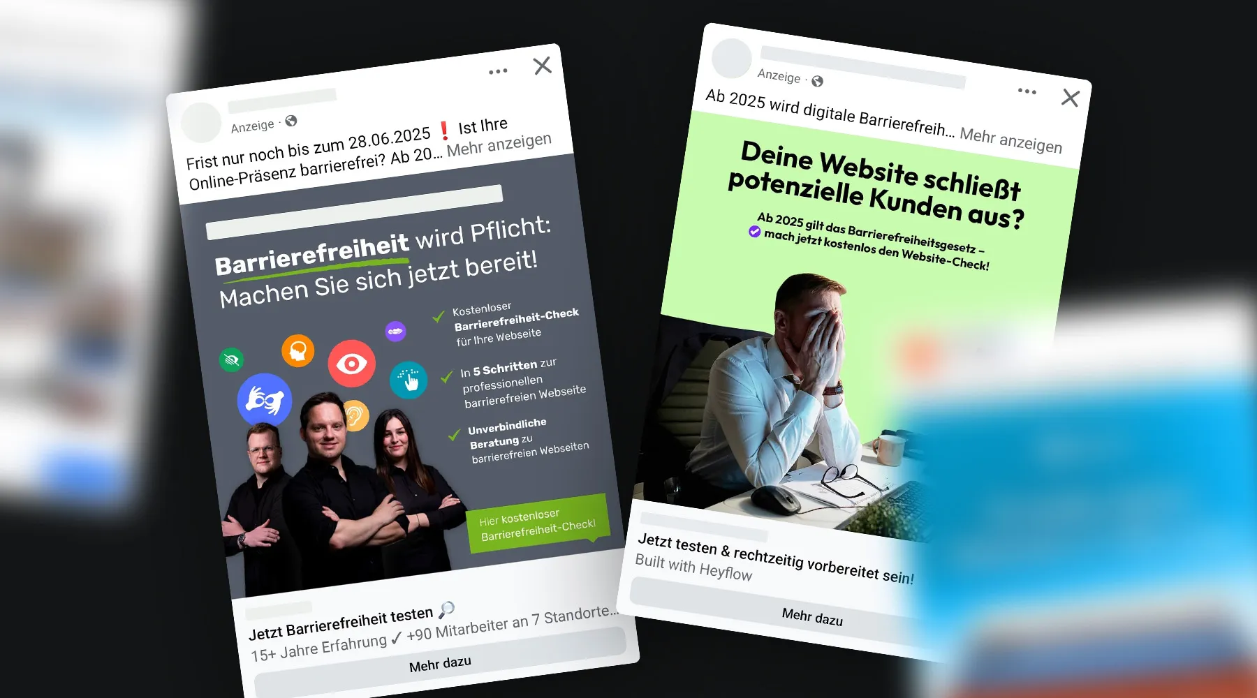 Screenshots von Anzeigen zum Barrierefreiheitsgesetz